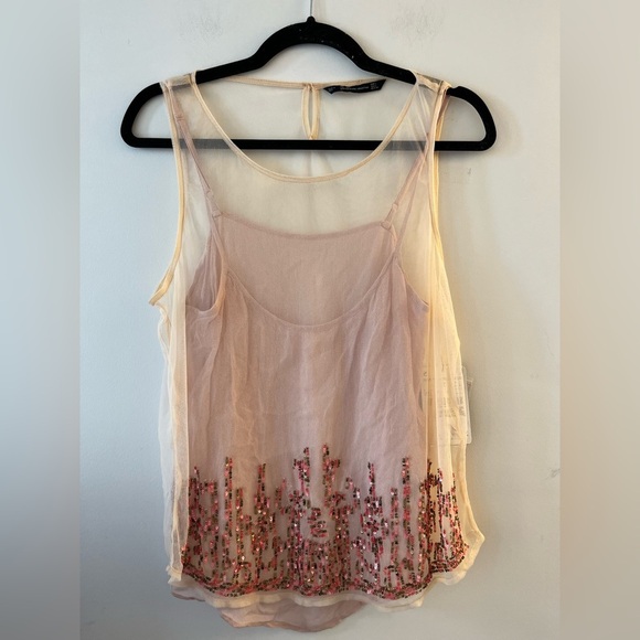 ZARA Pink Mesh Embellished Top - Picture 1 of 8